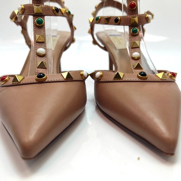 Valentino Garavani Brown Studded Heels - Picture 3 of 7